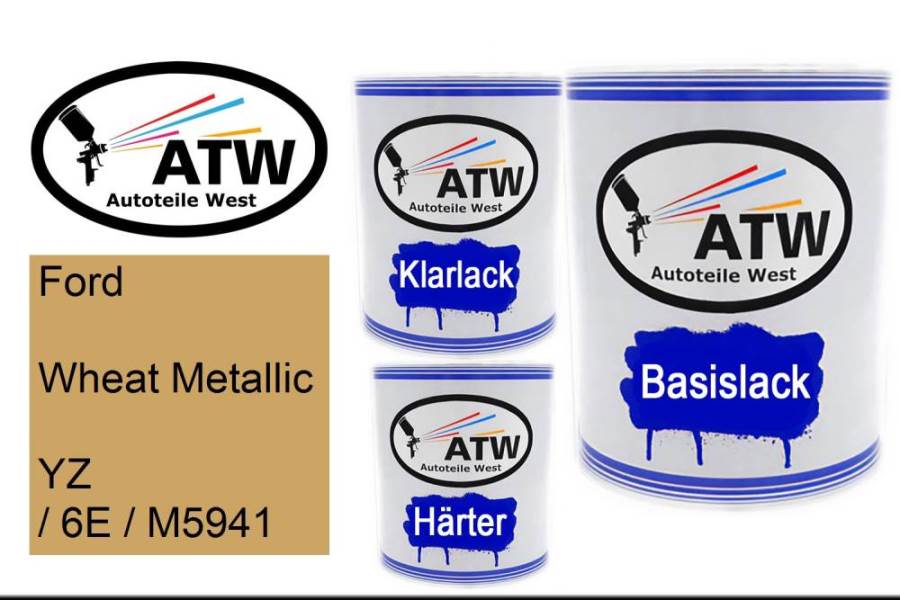 Ford, Wheat Metallic, YZ / 6E / M5941: 1L Lackdose + 1L Klarlack + 500ml Härter - Set, von ATW Autoteile West.